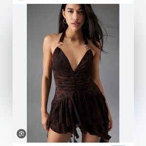 Urban Outfitters Rosa Mesh Halter Mini Dress